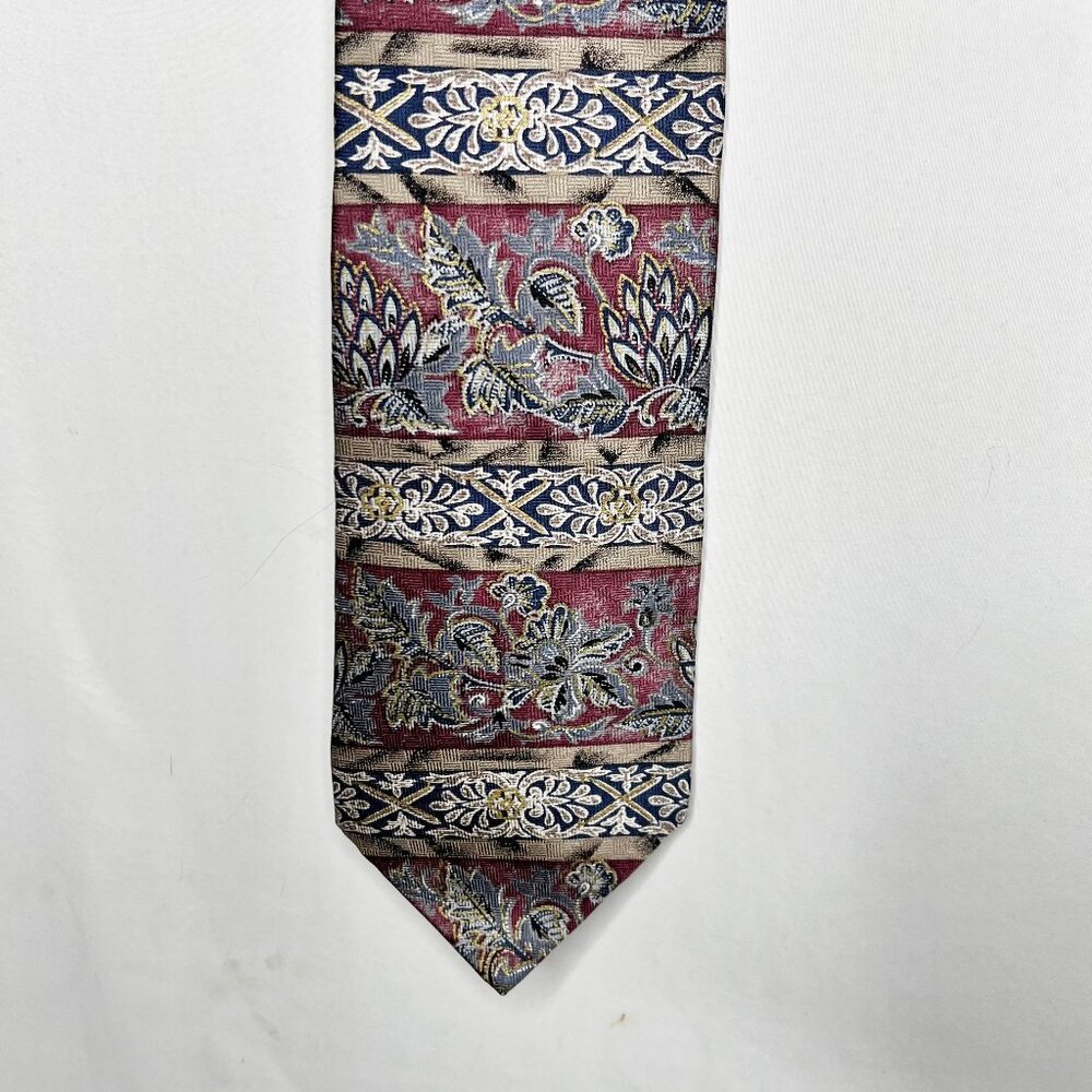 Aldo Ponti Men’s Neck Tie 3 ¼” Maroon Blue Beige Black 100% Silk Floral Necktie